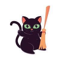 halloween cat with broom vector