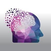 Head with brain pixel vector illustration design. Human head and brain vector icon.