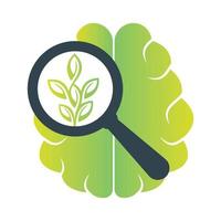 lupa de cerebro orgánico y diseño de logotipo de árbol. búsqueda de árbol en el diseño de concepto de mente. vector