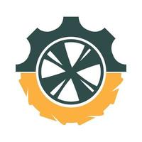 wheel and gear logo combination. Tire and gear icon vector logo design.