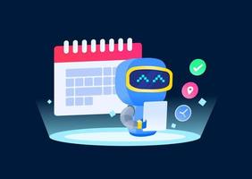 Technology Automate Tasking Schedule with Artificil Intelligence Computer Robot Vector Illustration