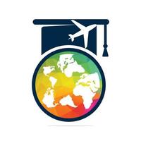 Study abroad vector logo design. Graduation cap and globe icon.