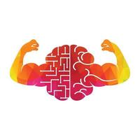 Strong Technical brain vector logo design. Strong Brain Connection with strong biceps.