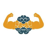 Strong brain vector logo design. Brain with strong double biceps.