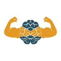 Strong brain vector logo design. Brain with strong double biceps.