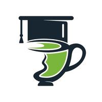 diseño de concepto de logotipo de té de educación. diseño vectorial de taza de té y gorra de graduación. vector