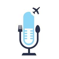 Podcast food logo icon designs vector. Fork and spoon around a mic. vector