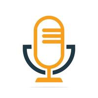 Podcast logo design. Studio table microphone with broadcast icon design. vector