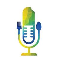 Podcast food logo icon designs vector. Fork and spoon around a mic. vector