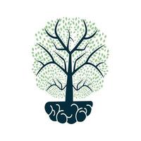 Tree Grow Logo Design. Tree Growing Inside The Brain Icon. vector