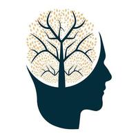 Tree without leaves in human head silhouette. Man head with tree without leaves. vector