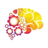 Technical human gears brain vector design. Digital human brain shape with gears idea concept innovation genius.