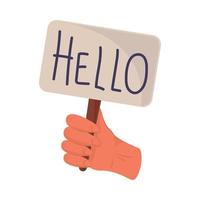 hand with hello placard icon vector