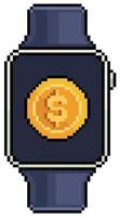 pixel art smartwatch con icono de moneda icono vectorial para juego de 8 bits sobre fondo blanco vector