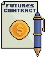 Pixel art futures contract financial market vector icon for 8bit game on white background