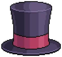 icono de vector de sombrero de copa de mago negro de pixel art para juego de 8 bits sobre fondo blanco