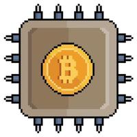 Pixel art bitcoin processor, cryptocurrency processing vector icon for 8bit game on white background