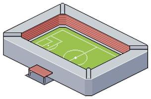 vector de construcción de estadio de fútbol isométrico de pixel art para juego de 8 bits sobre fondo blanco