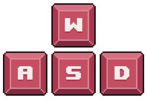 Pixel art keys w,a,s,d. computer keys vector icon for 8bit game on white background