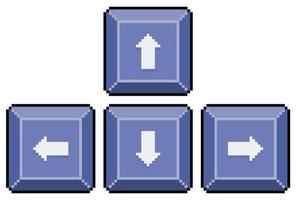 teclas de flecha del teclado de pixel art. icono de vector de teclas de reproducción de teclado para juego de 8 bits sobre fondo blanco