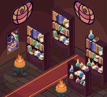 isometric interior of halloween room vector