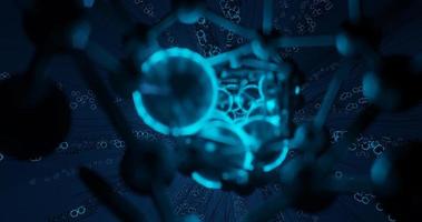 abstract background using bright blue molecular pattern in front with blur effect and small molecules behind it, 3d rendering and 4K size photo