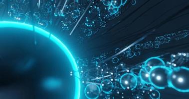 abstract background using a bright blue molecular pattern with dark blue fibers and a large molecule on the bottom left, 3d rendering, and 4K size photo