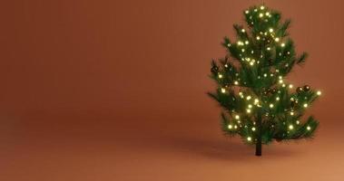 background design with christmas themed pine tree and accessories, free space on left, 3d rendering and 4K size photo