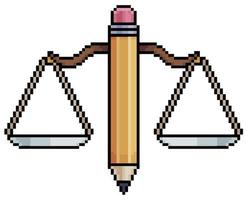 Pixel art pencil scale vector icon for 8bit game on white background