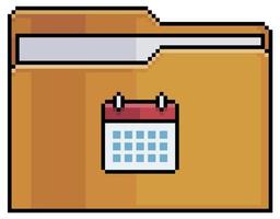 carpeta de pixel art con icono de calendario. icono de vector de carpeta de fecha para juego de 8 bits sobre fondo blanco