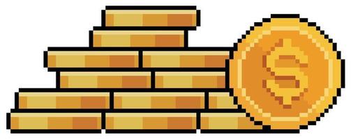 Pixel art stack of coins. stacked money vector icon for 8bit game on white background