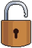 Pixel art open padlock vector icon for 8bit game on white background