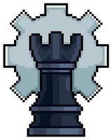 Pixel art chess tower with gear. strategy concept vector icon for 8bit game on white background