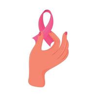 breast cancer, hand with ribbon vector