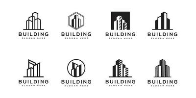 set of Building logo with line art style. city building abstract for logo design inspiration vector