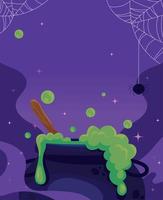 halloween cauldron and spider vector