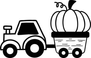 Hand Drawn Tractor pulling pumpkins illustration vector