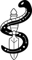 Hand Drawn boho style snake and dagger illustration vector
