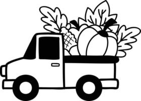 Hand Drawn Pickup truck carrying pumpkins illustration vector