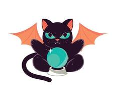 halloween cat and crystal ball vector