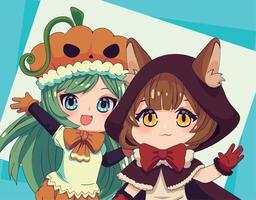anime chicas chibi vector