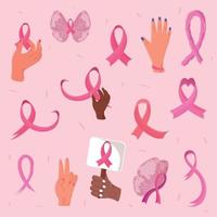 cáncer de mama, colección de iconos vector