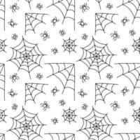 Vector spider's web seamless pattern. Spiders doodle hand drawn seamless pattern on white background