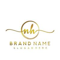 Initial NH handwriting logo with circle hand drawn template vector