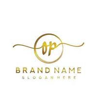 Initial OP handwriting logo with circle hand drawn template vector