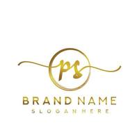 Initial PS handwriting logo with circle hand drawn template vector