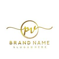 Initial PV handwriting logo with circle hand drawn template vector