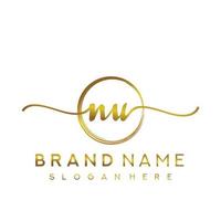 Initial NU  handwriting logo with circle hand drawn template vector