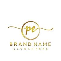 Initial PE handwriting logo with circle hand drawn template vector