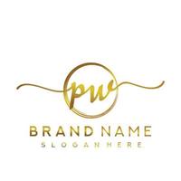 Initial PW handwriting logo with circle hand drawn template vector